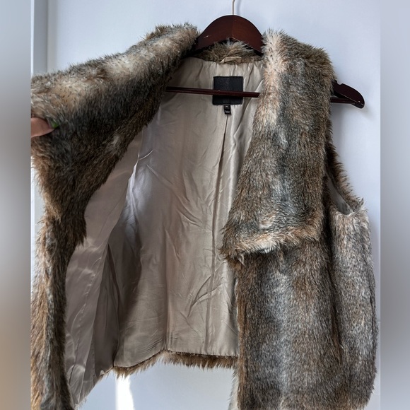 NWOT Joie Womens Collared Open Front Faux Fur Vest Jacket Brown - Picture 7 of 10